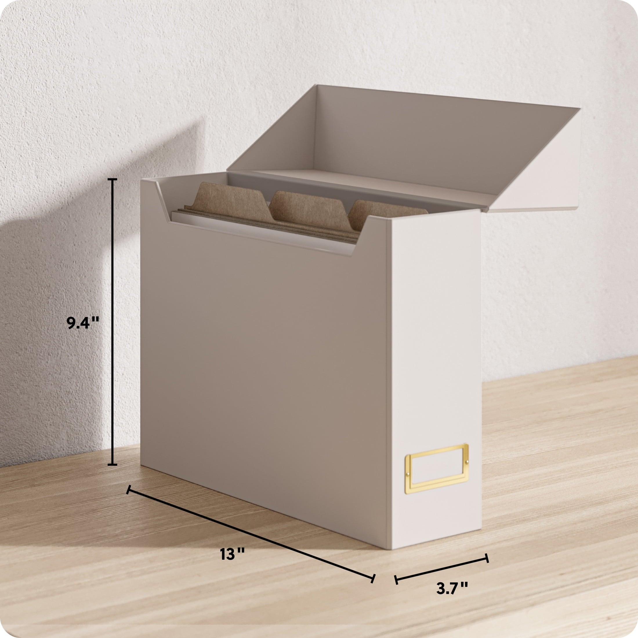 U Brands Flip Top File and Storage File Organizer Box, 9.4 x 3.7 x 13 in., Beige, Freestanding - Image 2