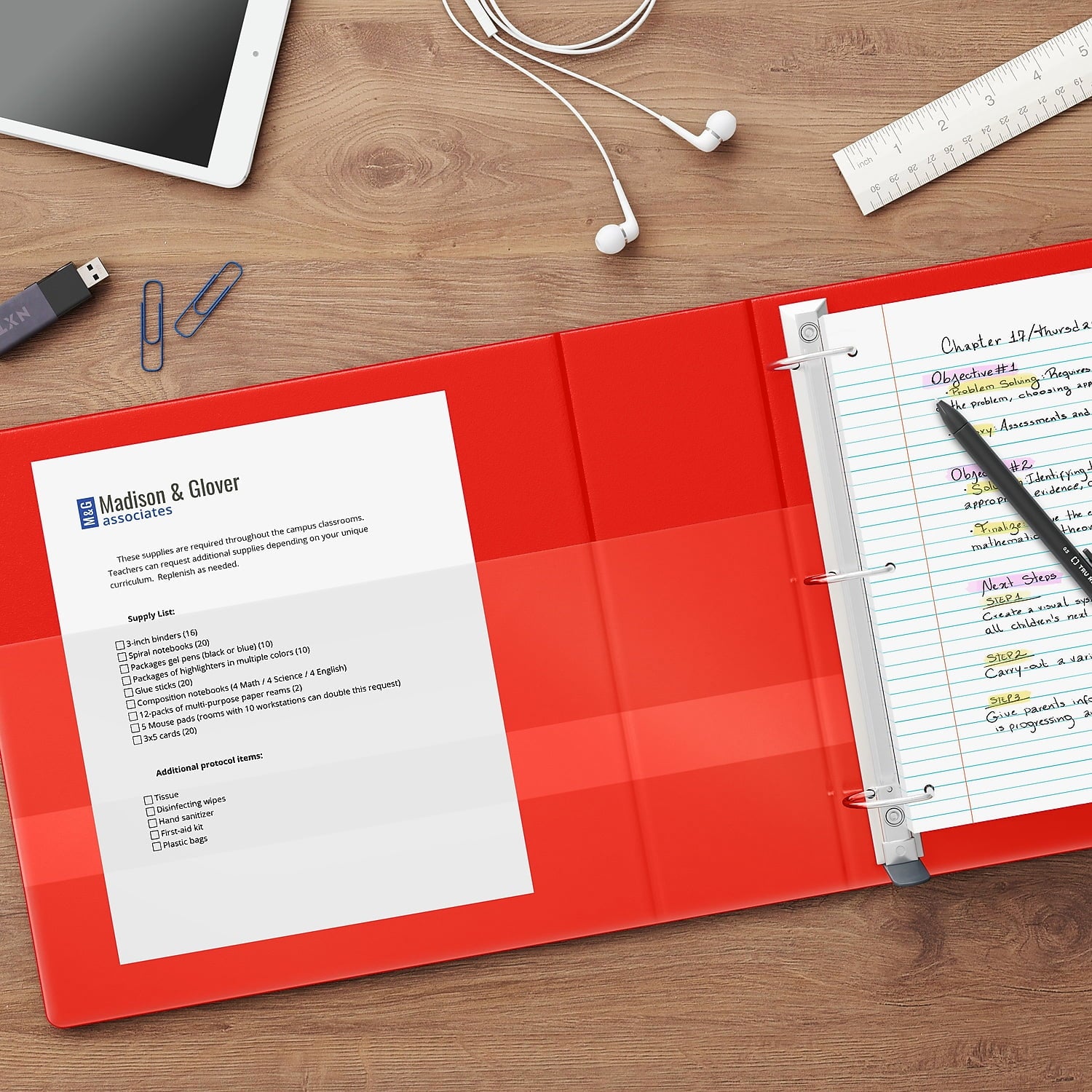 Heavy Duty 5" 3-Ring View Binder with D-Rings and Four Interior Pockets Red 2/Pack - Image 5