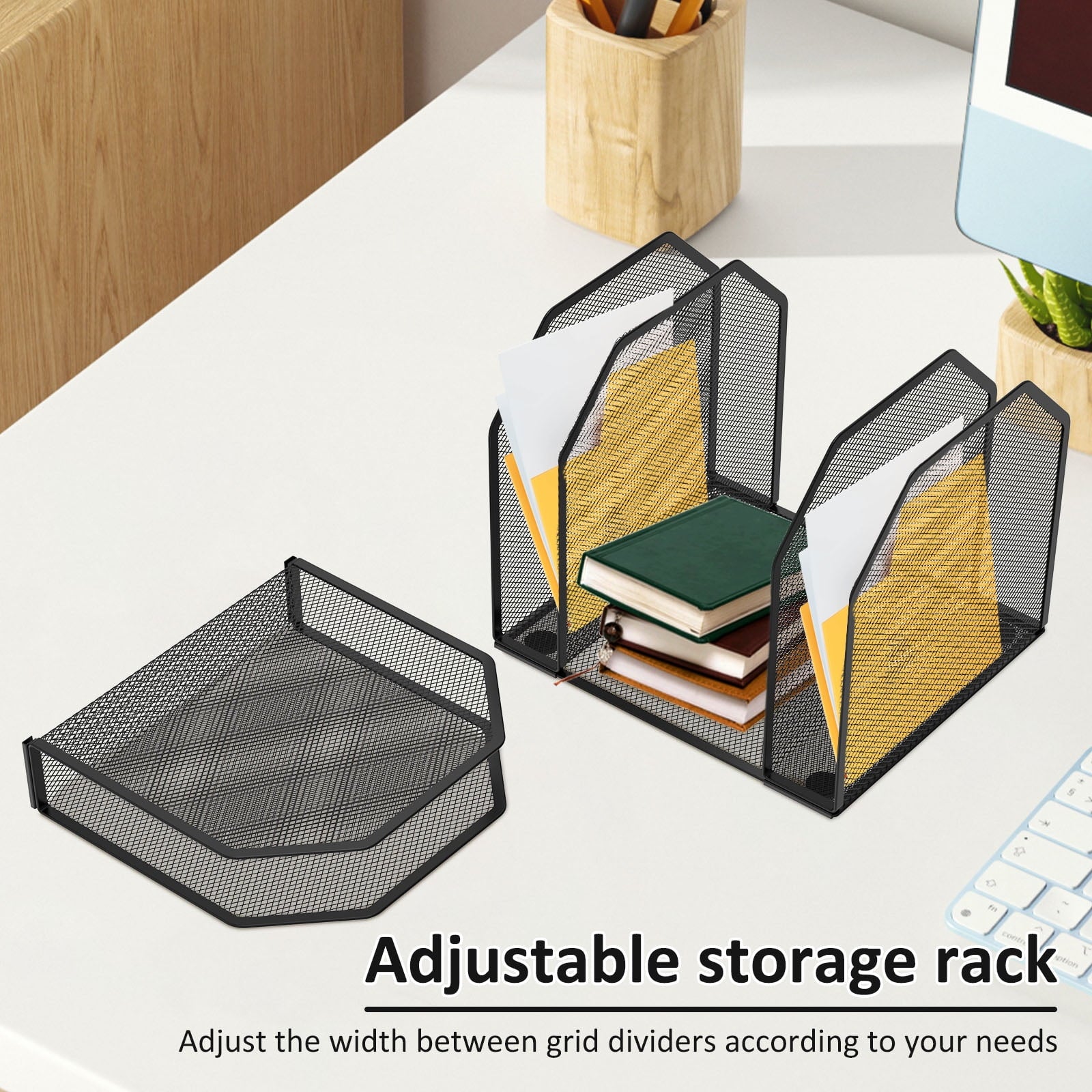 5/7 Metal Vertical Desktop Organizer Sturdy Desk File Organizer Adjustable Mesh File Folder Stand Sorter for Home - Image 4