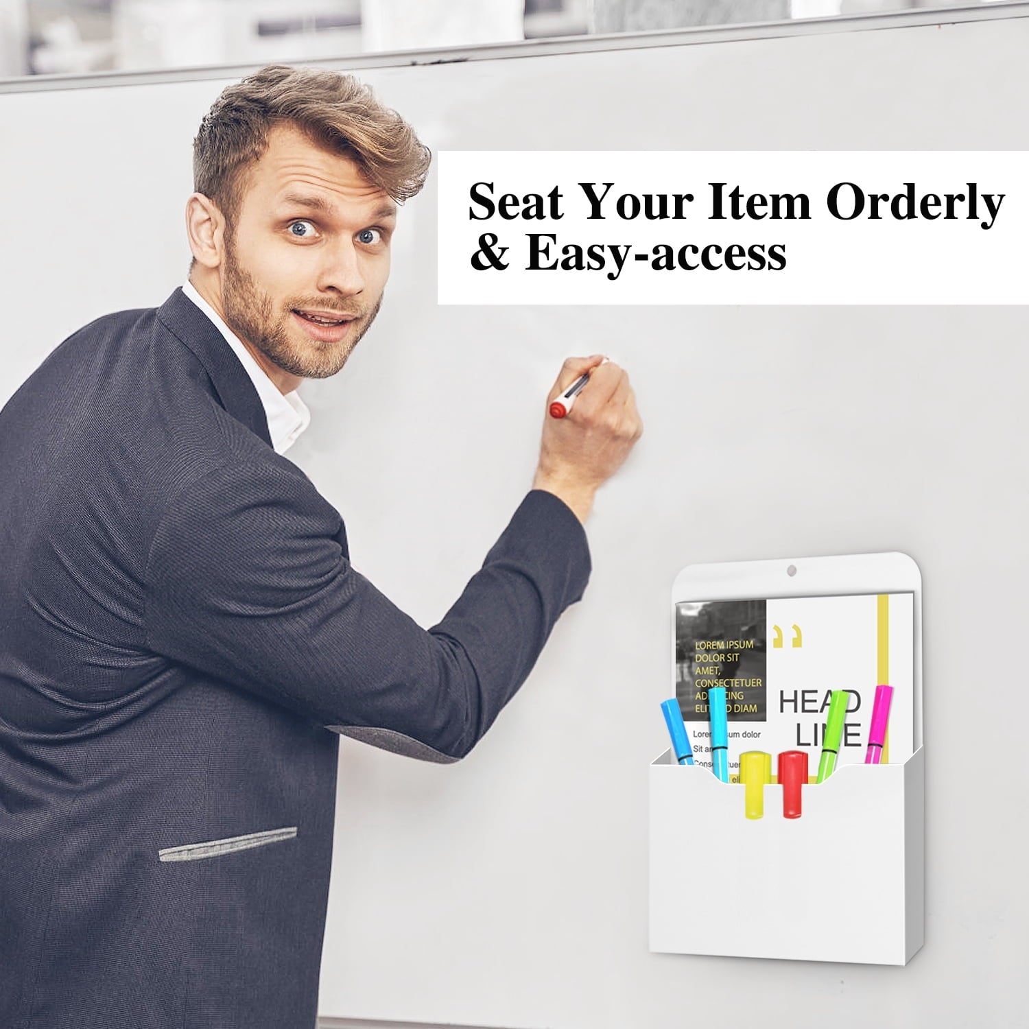 Magnetic Wall File Organizer - 2 Pack Hanging Storage Holder for Office, Refrigerator, Whiteboard | Notebooks, Mail, ... - Image 3