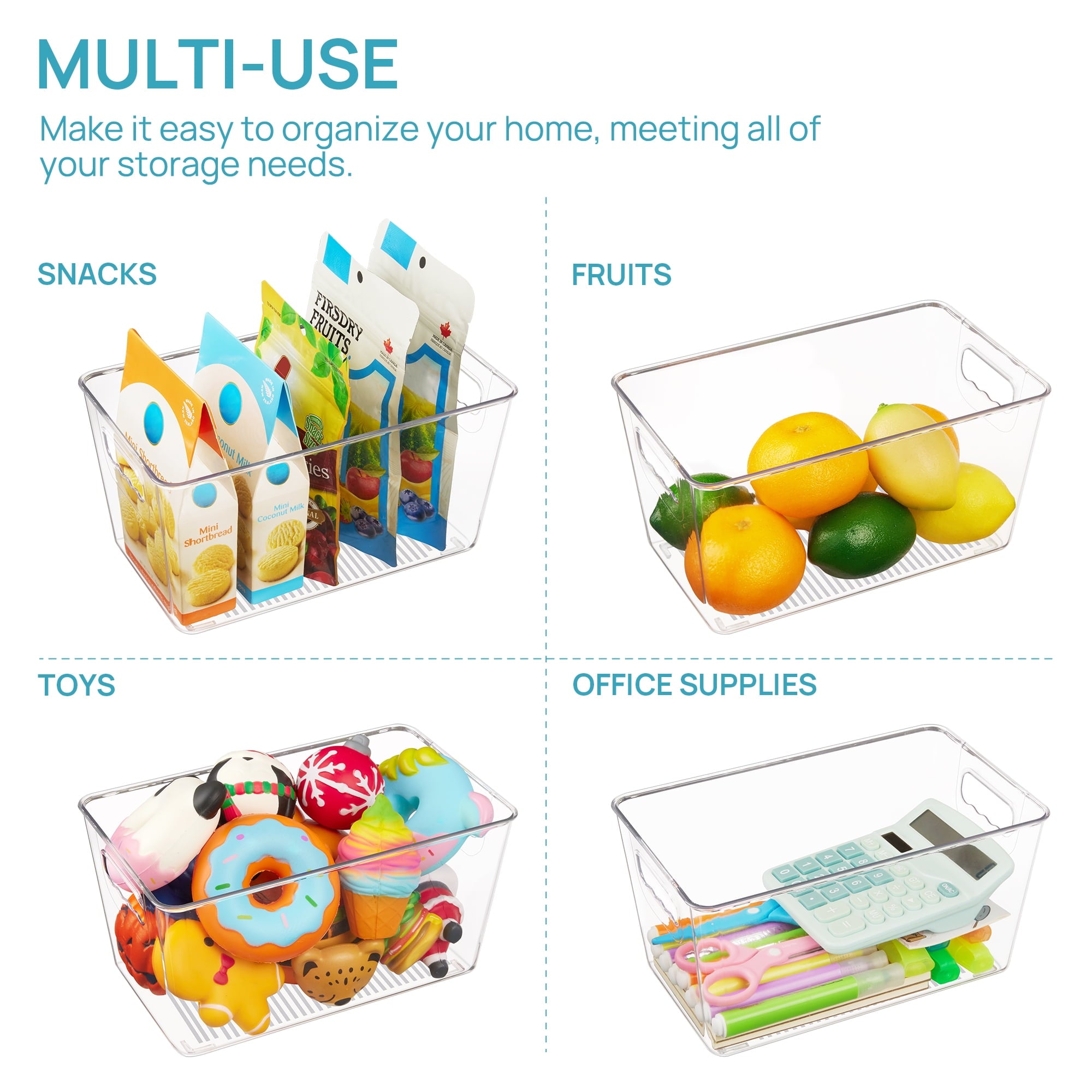 Clear Plastic Storage Bins, 4 PCS Pantry Organizer Bins with Handle,Medium - Image 5
