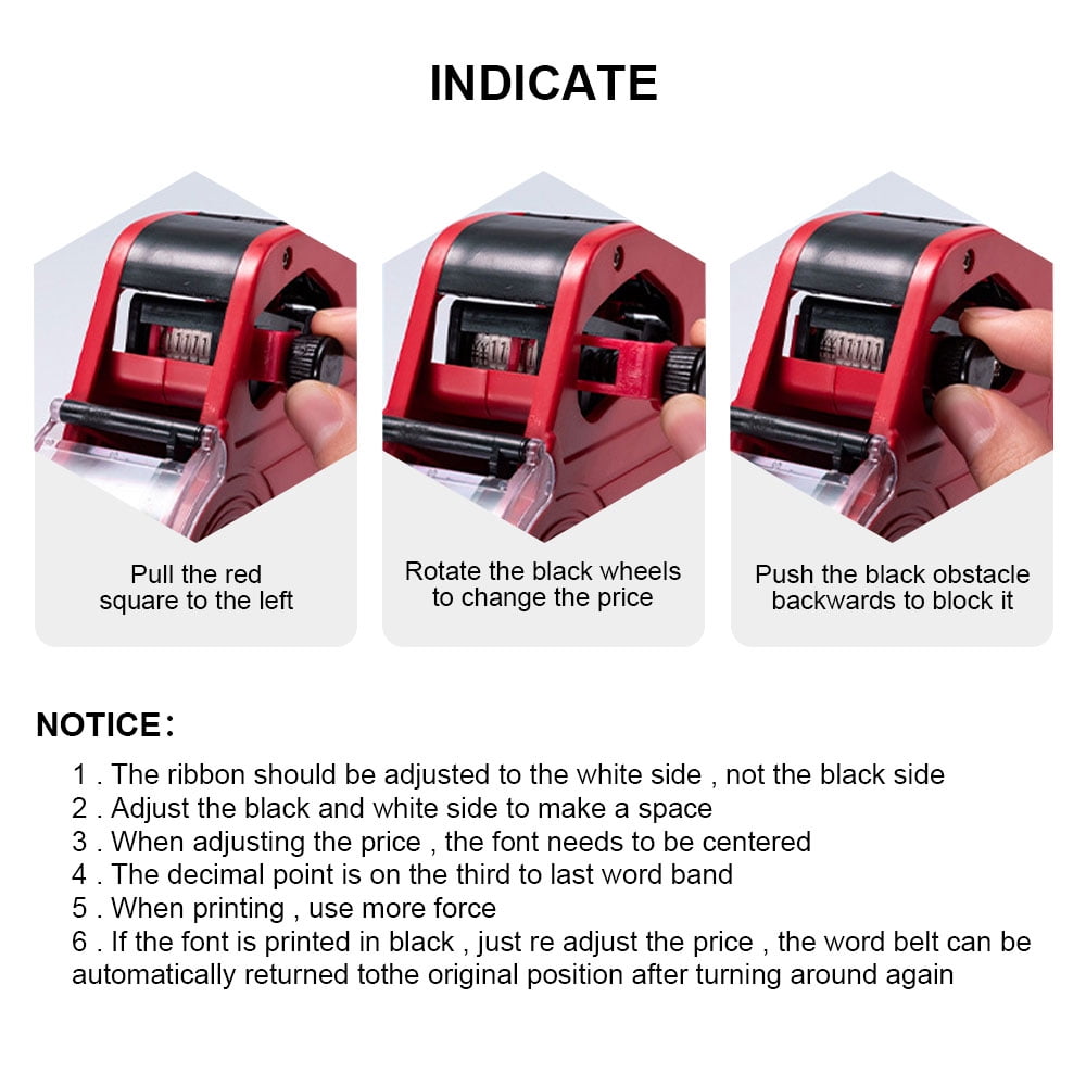 8 Digit Price Labeler Manual Marking Machine, Portable Label  Numerical Tag Maker with Sticker Labels Refill Ink, Red - Image 5