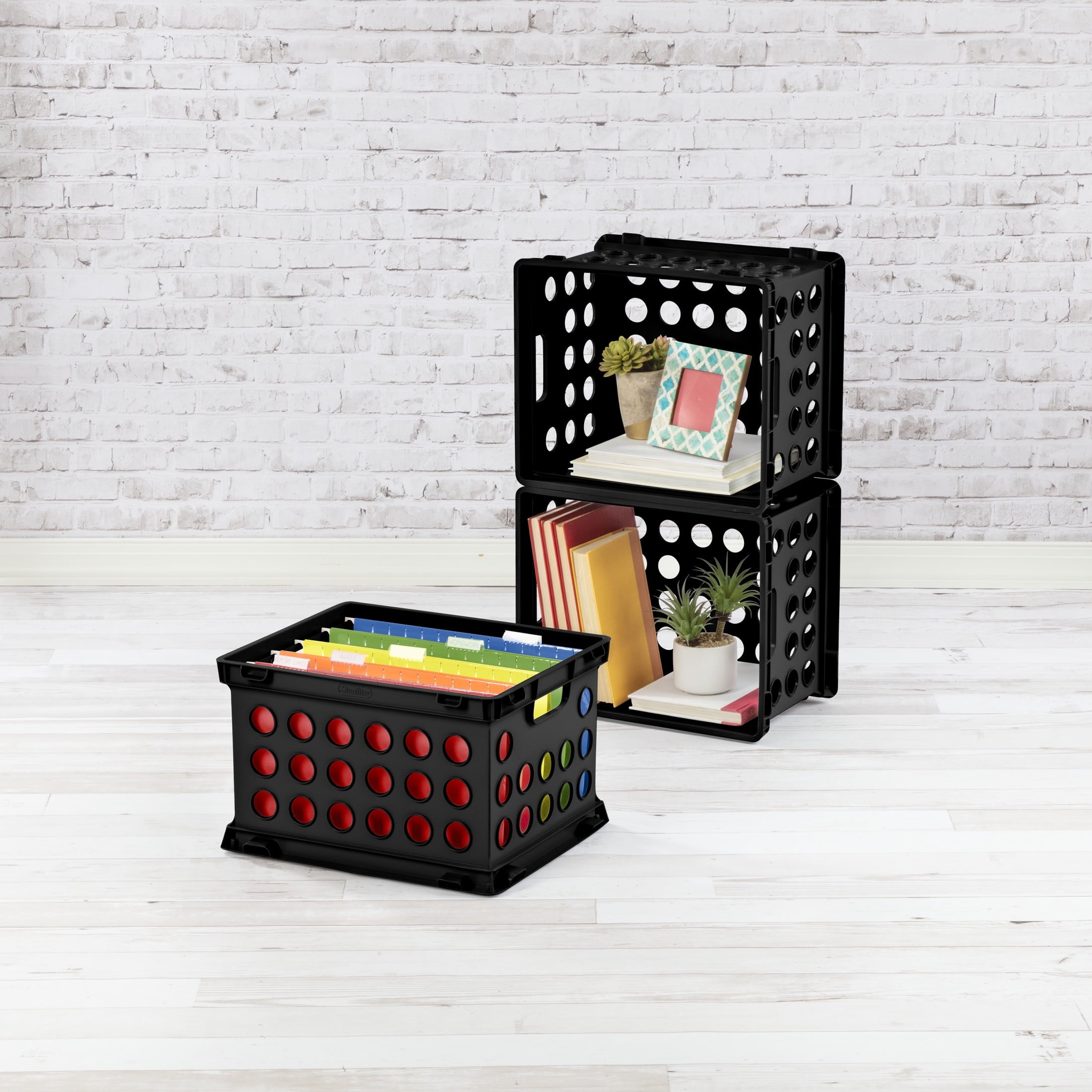 (6 pack) File Crate, Versatile Plastic Storage Bin with Through Handles, Fits Letter & Legal-sized Hanging Files, Sta... - Image 4