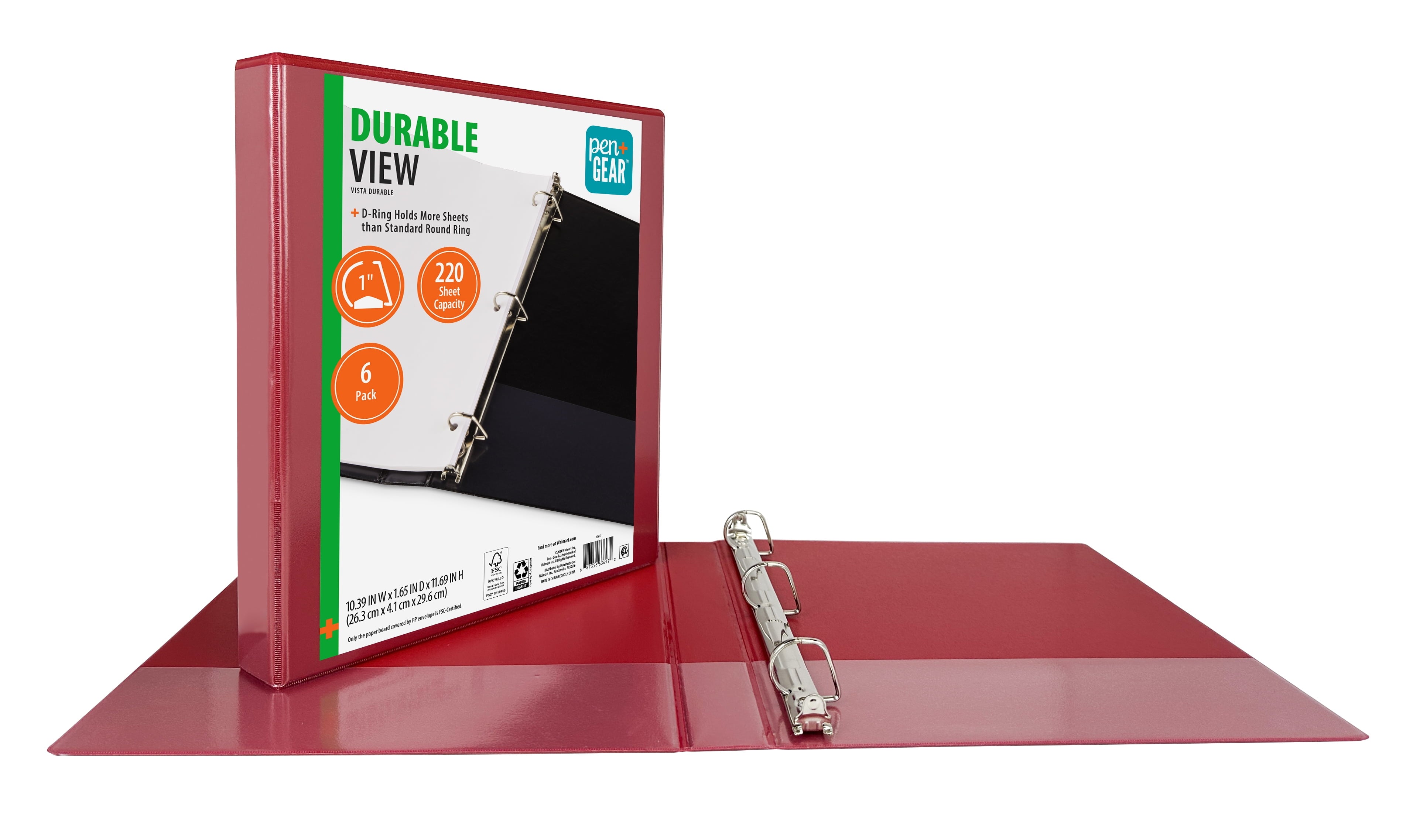Pen + Gear 1" Durable Binder,1" Slanted D-Rings, Red, 6 Pack - Image 2