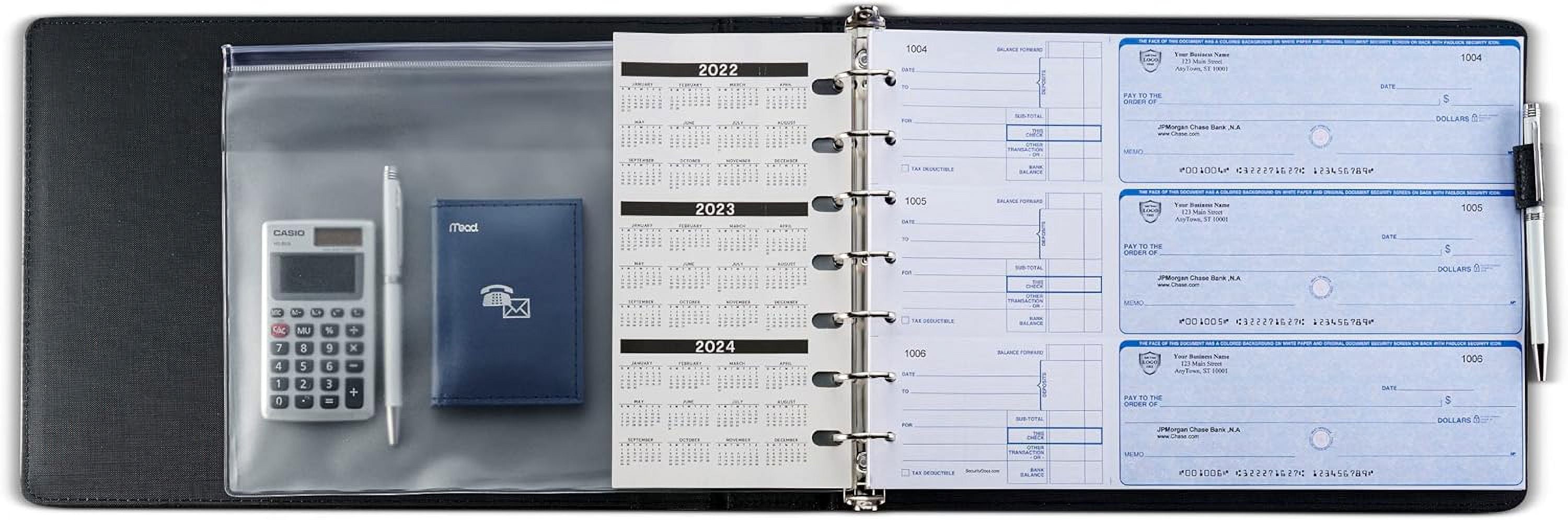 7-Ring Check Binder 500 Check Capacity Portfolio Organizer, Stitched Leather Black - Image 2