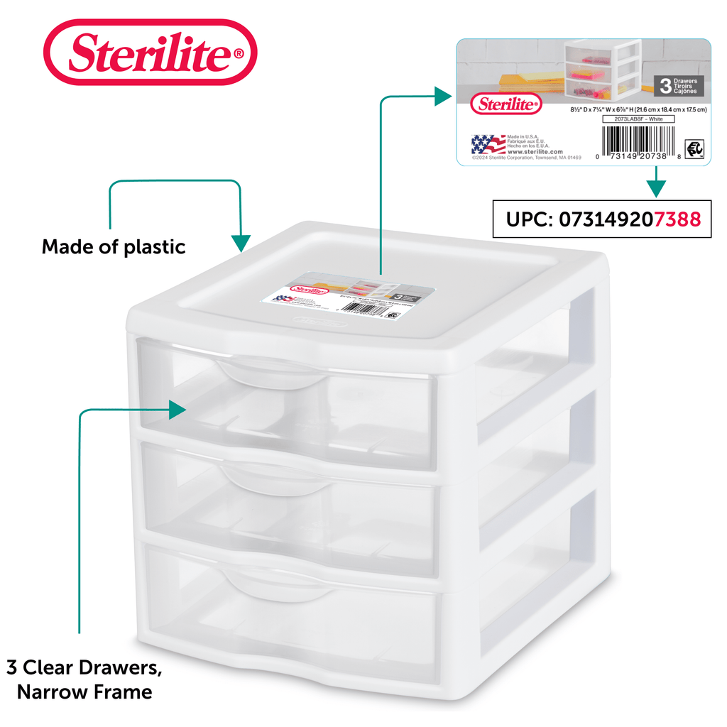 3 Clear Storage Bin, Desktop Storage Container, White - Image 3