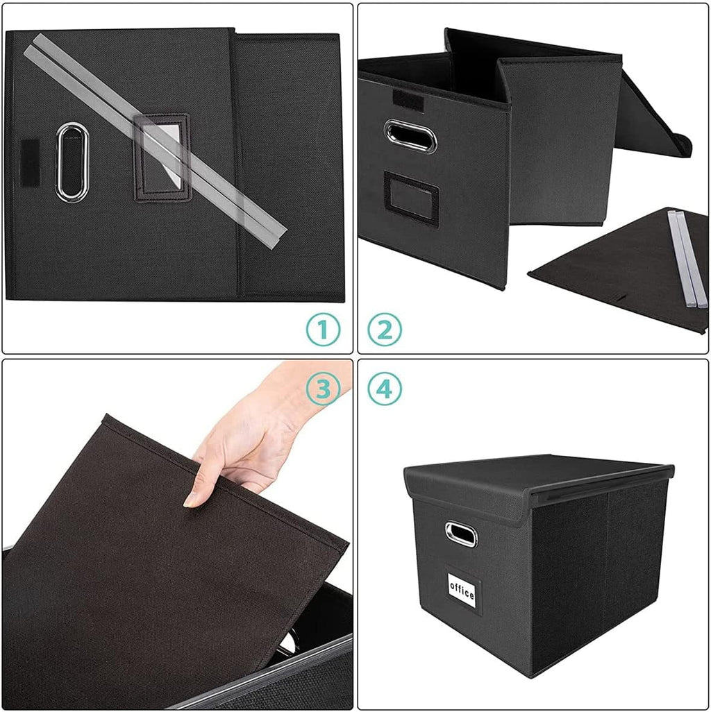 File Box, Foldable File Organiser Box with Lid, Foldable Fabric Hanging Filing Box with Plastic Slide for Home Storag... - Image 6