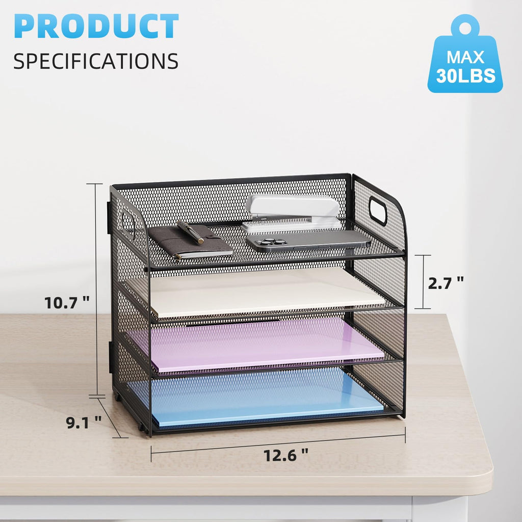 Marbrasse 4-Tier Desk Organizer Tray, ,Paper Organizer for Desk,Mesh Desktop File Organizers with Handle - Image 2