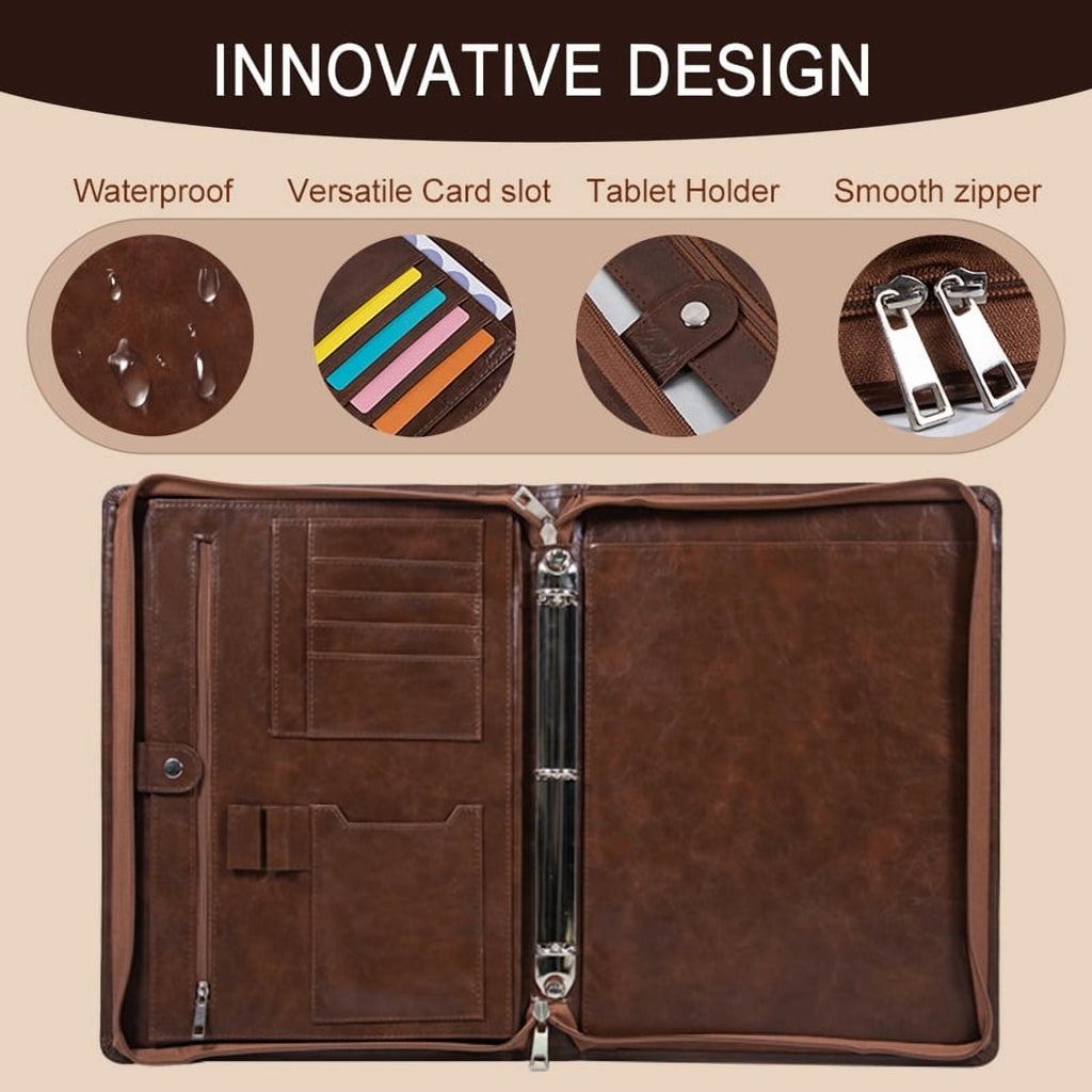 Binder with Zipper, Vegan Leather Professional Portfolio Organizer with 3-Ring Binder, Notepad & Resume Holder for Me... - Image 3