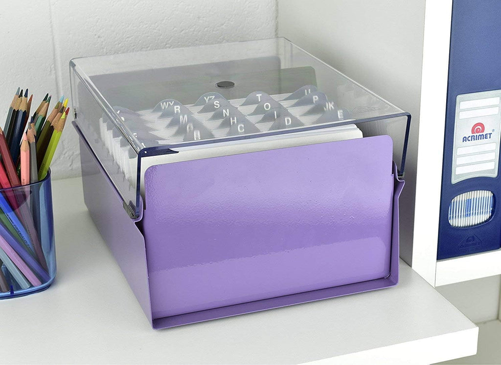 Acrimet 5 X 8 Card File Holder Organizer Box Metal Base Heavy Duty (AZ Index Cards and Divider Included) (Purple Color with Clear Crystal Pl - Image 2