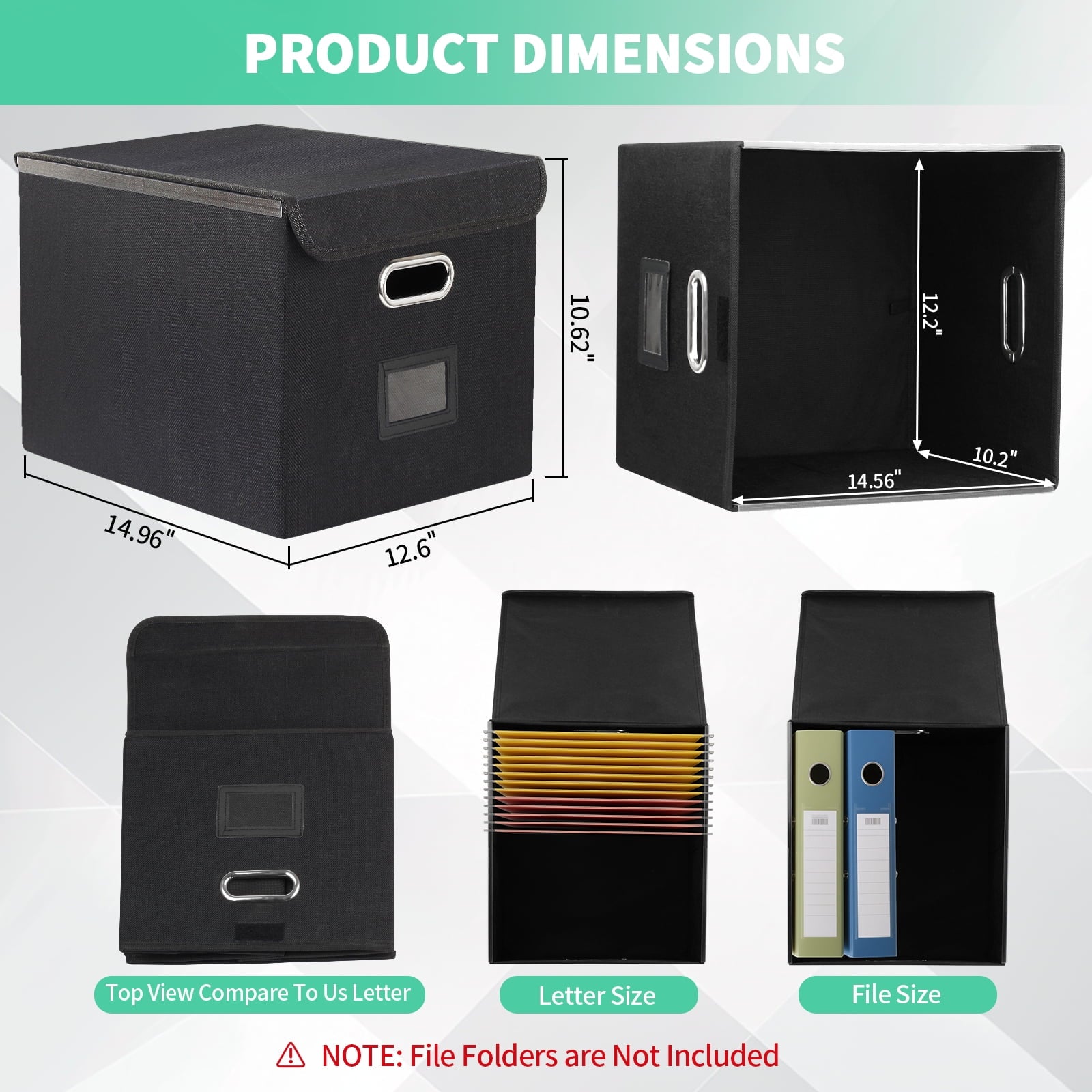 Foldable File Box Collapsible with Lid & Slides, Multi-purpose Storage with Pragmatic Design Files Boxes for School, ... - Image 3