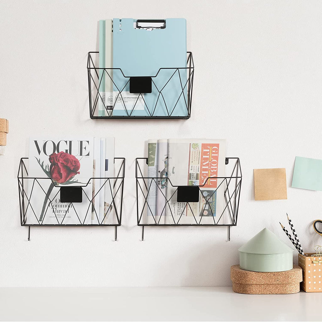 Holder Mount Metal Organizer 3 Pockets Mail Organizer with Hooks for Office Home,Black - Image 4