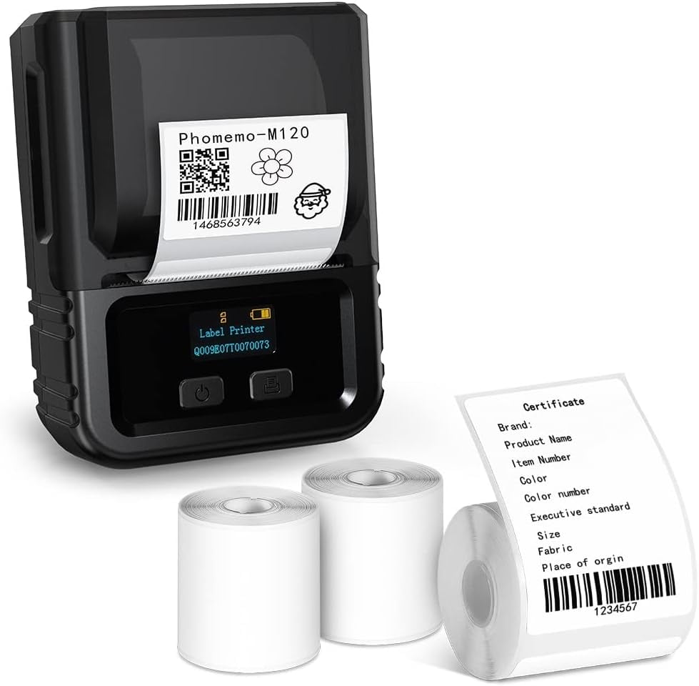 Phomemo M120 Portable Bluetooth Label Maker Thermal Barcode Label Printer Effortlessly Print 2 Inch 50mm Organize Barcodes for Retail, Small - Image 2