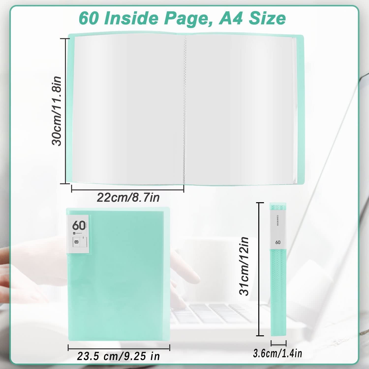 4 Pcs 60 Pockets Presentation Book with Clear Sheet Protectors, 4 Colors A4 Waterproof Folder Binder Display 120 Page... - Image 2