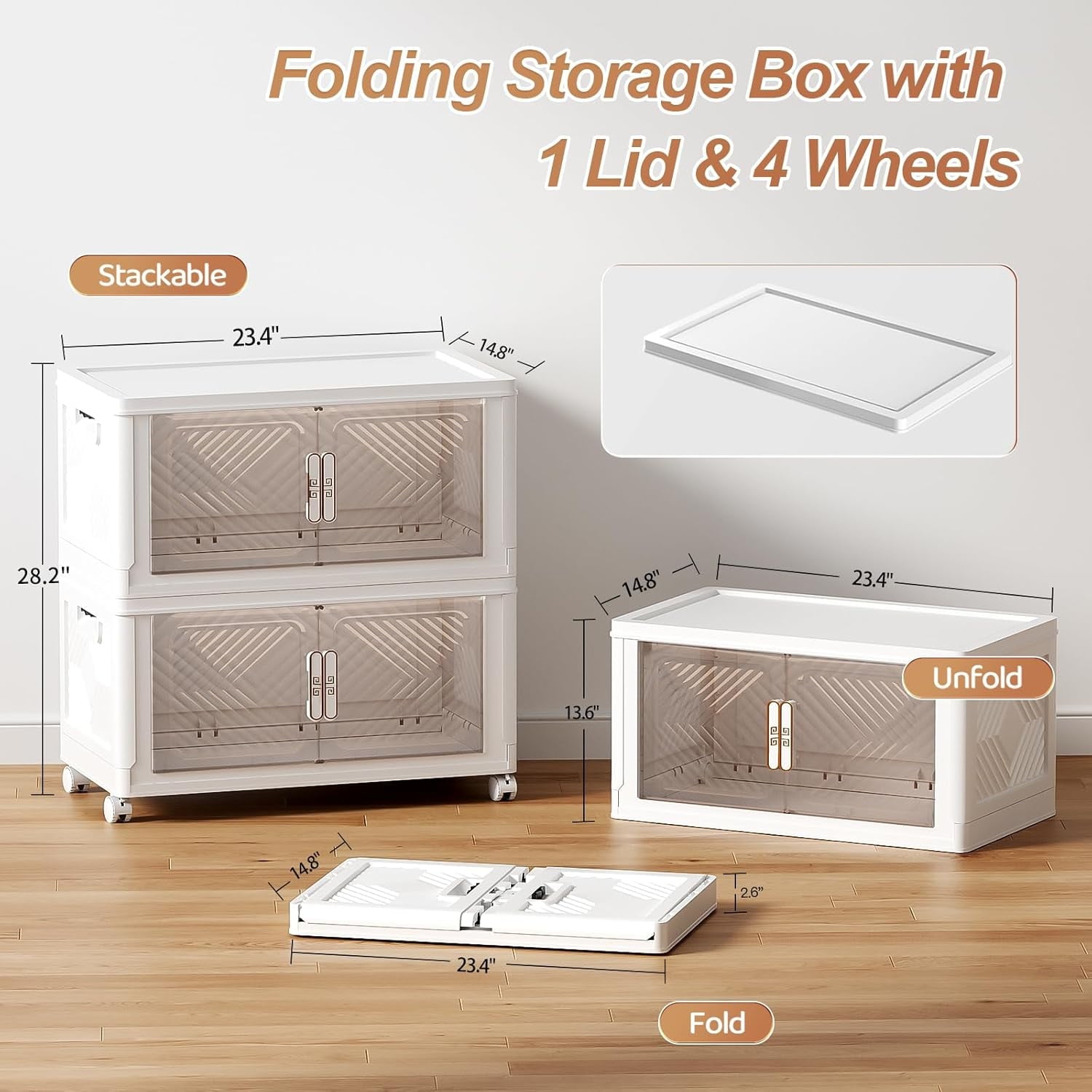 with Lid , Stackable Containers with Wheels and Magnetic Doors, Plastic Clothes Closet Organizers and Box for Home an... - Image 5