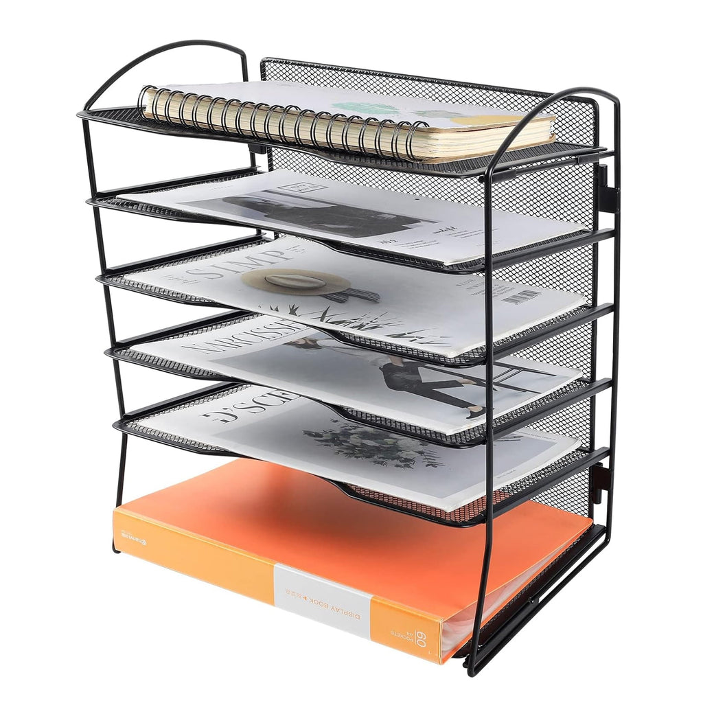 EasyPAG 6-Tier Mesh Desk File Organizer - Screwless Assembly Desktop File Folder Holder, Black Paper Sorter for Office Home School Document - Image 5