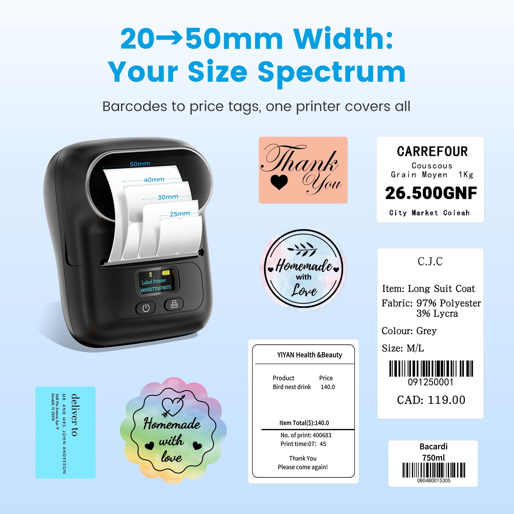 Phomemo M110 Label Maker Machine with Tape Barcode Printer Bluetooth Portable Thermal Printer, Wireless Label Maker with 100 Labels, for Sma - Image 2