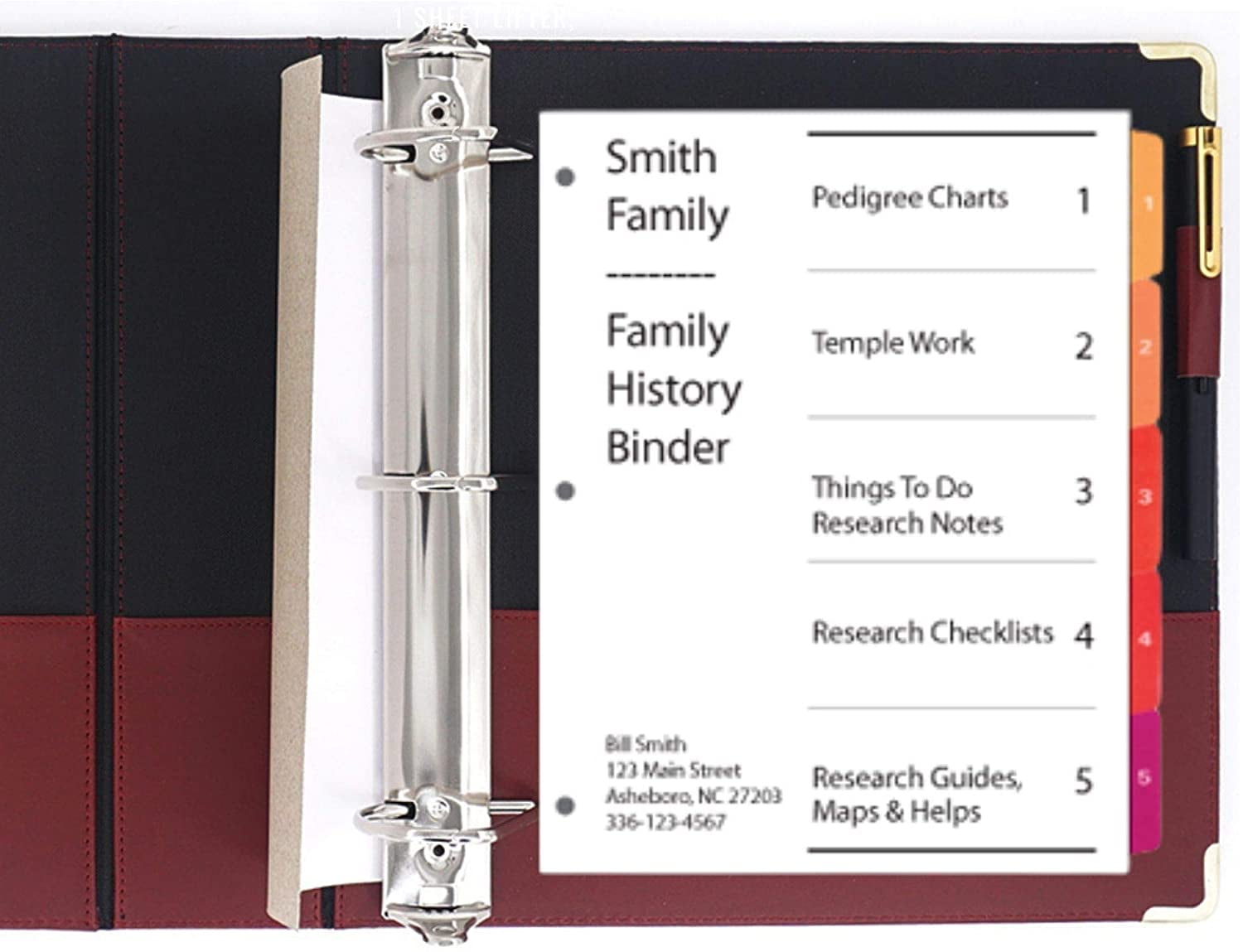 Family History Binder, Burgundy Padded PVC Slant D-Ring, Genealogy Binder Organizer with Gold Artwork, 1 Sheet Lifter and Pen Loop for Famil - Image 2