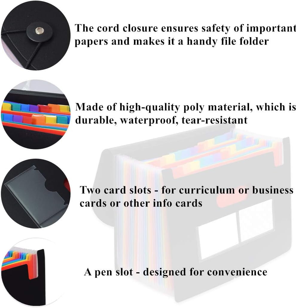13 Pockets Expanding Folder, Portable Monthly Paper Bill Tax Receipt , Letter A4 Size Document Holder with Blank Labe... - Image 4