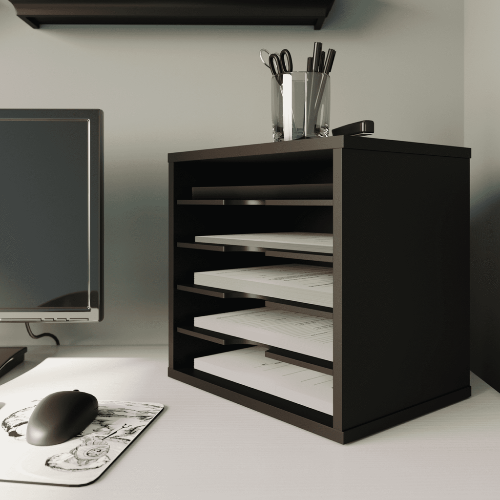 5-Tier Paper Organizer, File Holder, Mail Sorter, Wood Letter Tray, Black - Image 4