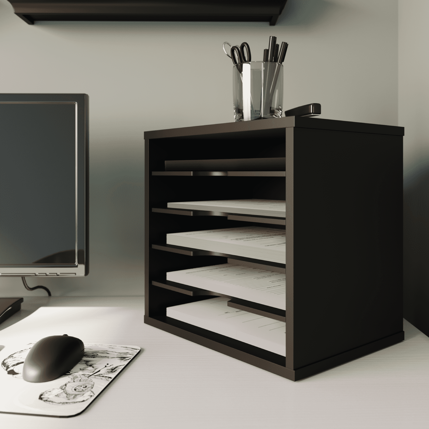 5-Tier Paper Organizer, File Holder, Mail Sorter, Wood Letter Tray, Black - Image 4