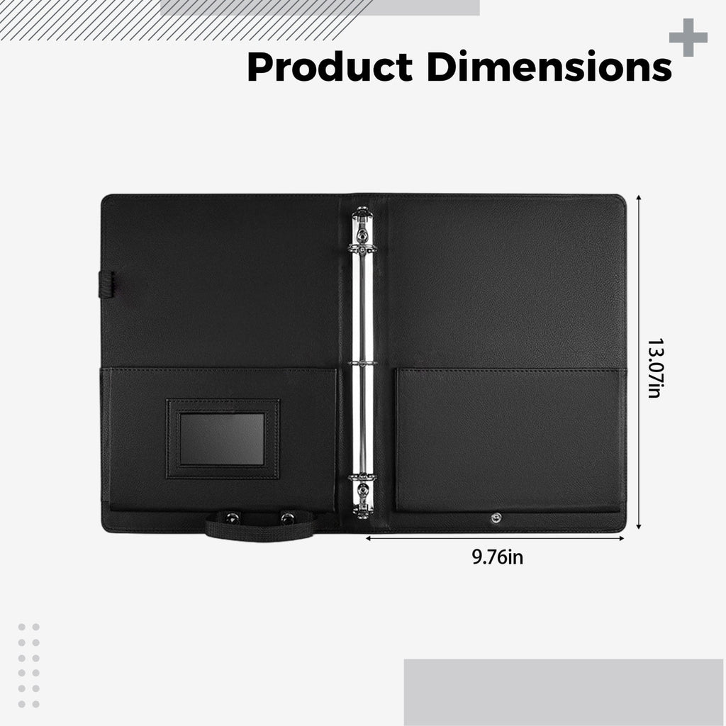 Black Holder, A4 Folder, Leather Three-Ring Binder, Multi-Pocket Design with Elastic Closure, Convenient for - Image 4