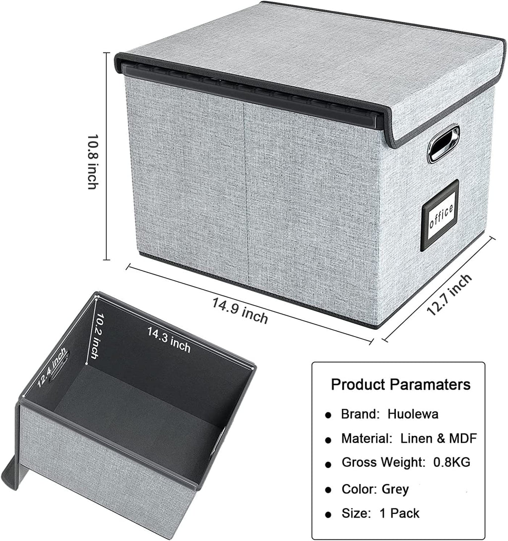 Gijjgole Collapsible Portable File Organizer Box with Lids, Linen Hanging Filing Storage Boxes with Plastic Slide (Gray) - Image 5