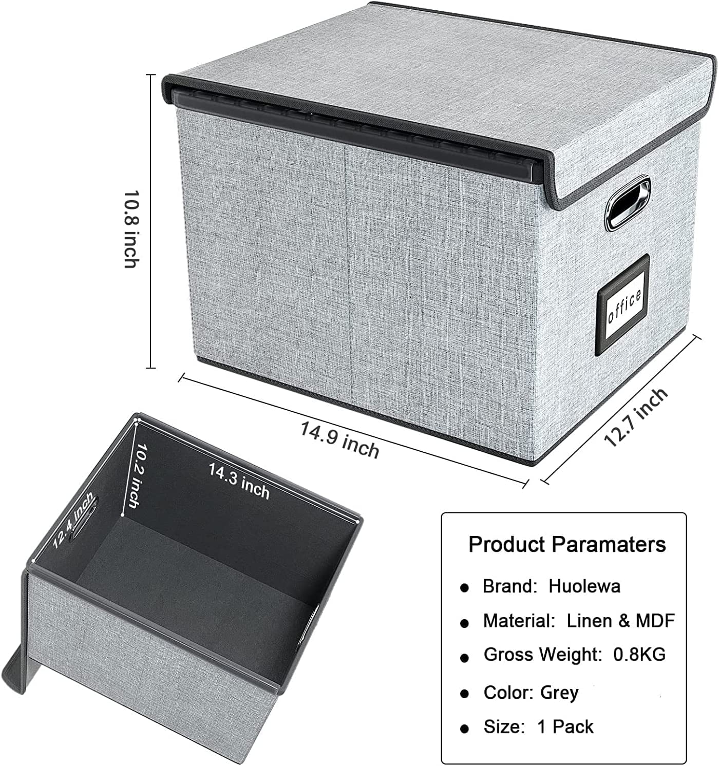 Gijjgole Collapsible Portable File Organizer Box with Lids, Linen Hanging Filing Storage Boxes with Plastic Slide (Gray) - Image 5
