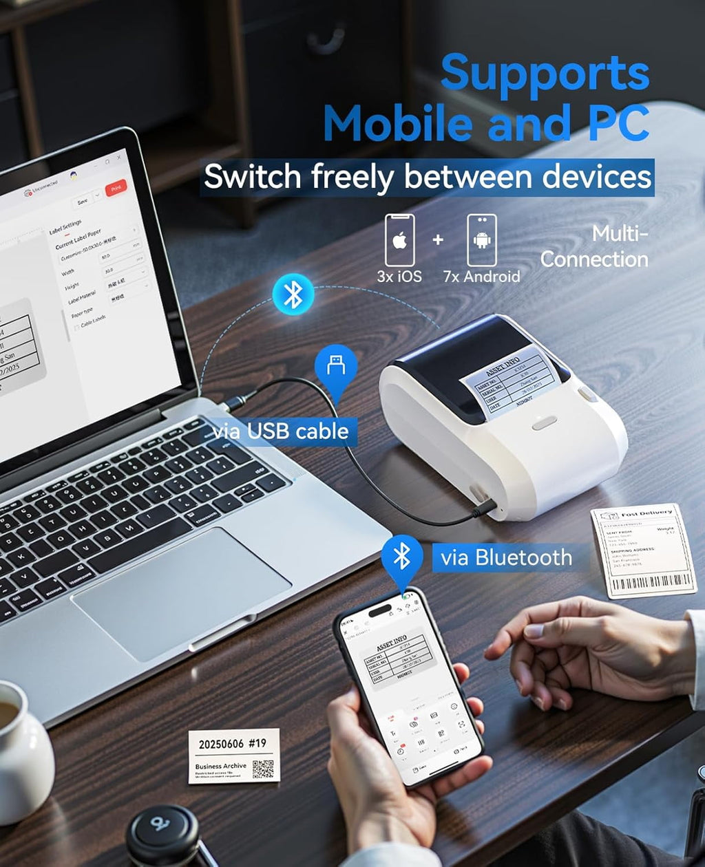 M3 Label Maker Machine with Tape, 3'' Bluetooth Thermal Transfer Sticker Printer for Small Business Clothing, Address, Cable Storage, Compat - Image 4