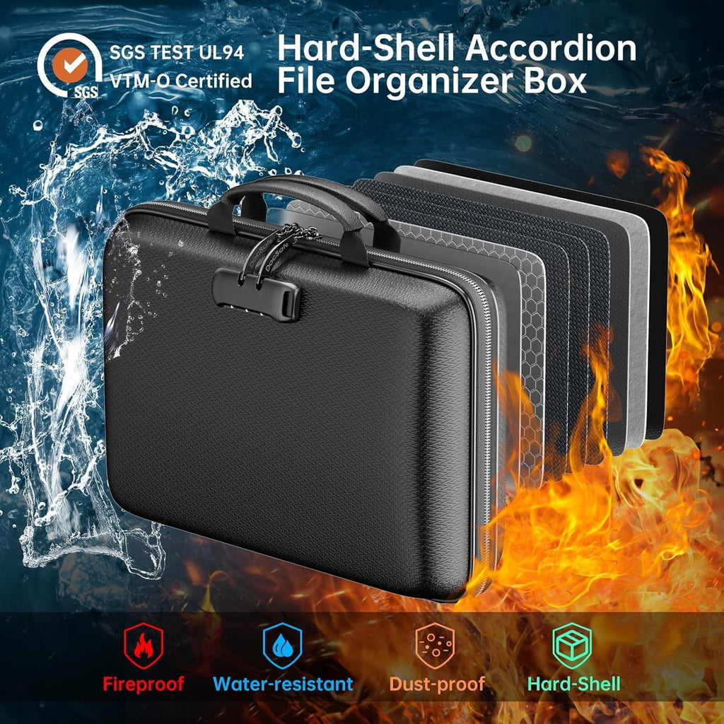 Fireproof File Organizer with Lock, Hard-Shell Case Fireproof Document Box,Accordion File Folder, Portable Home Office Travel Safe Storage f - Image 2