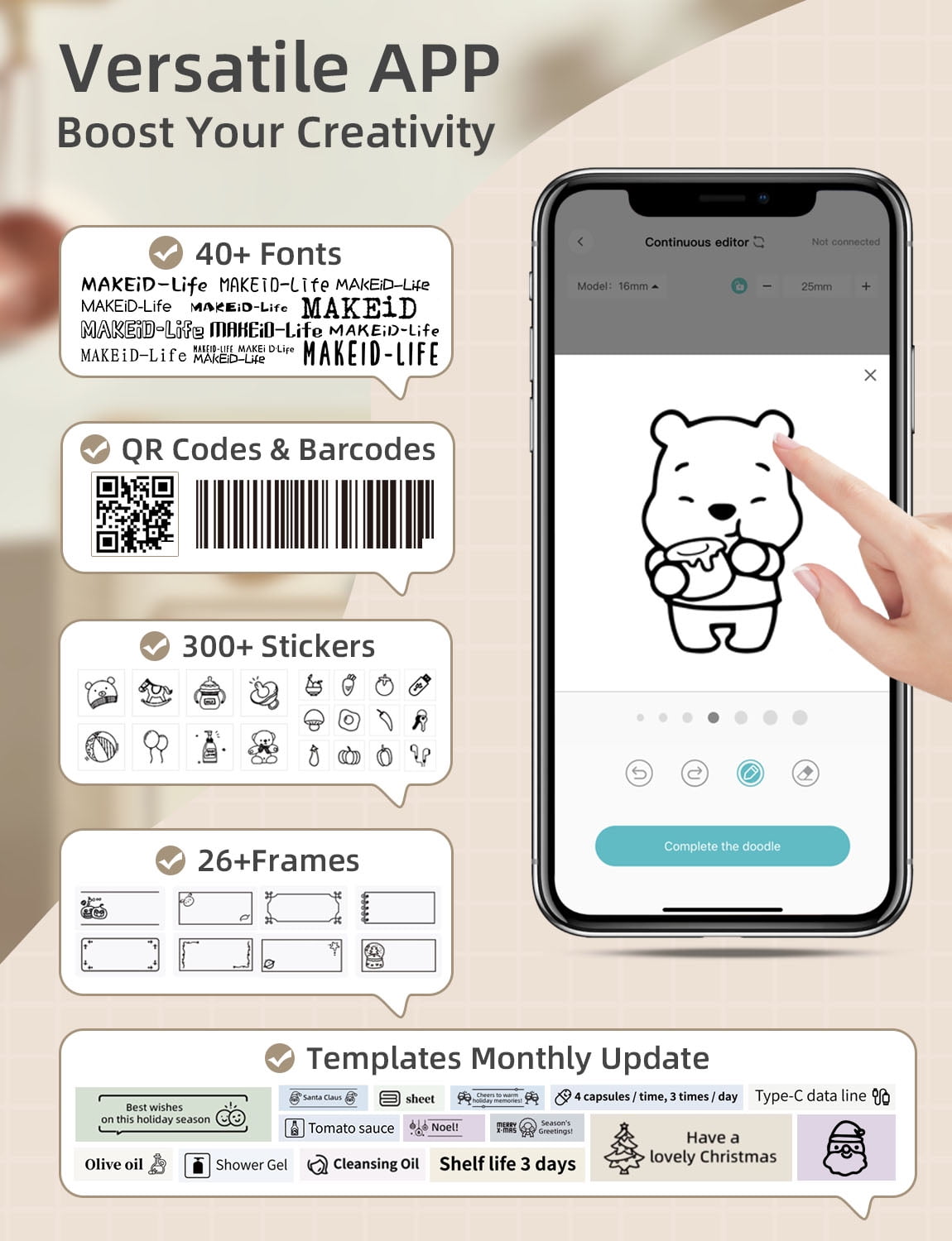 Portable Bluetooth Direct Thermal Label Maker with Tape, White - Image 5