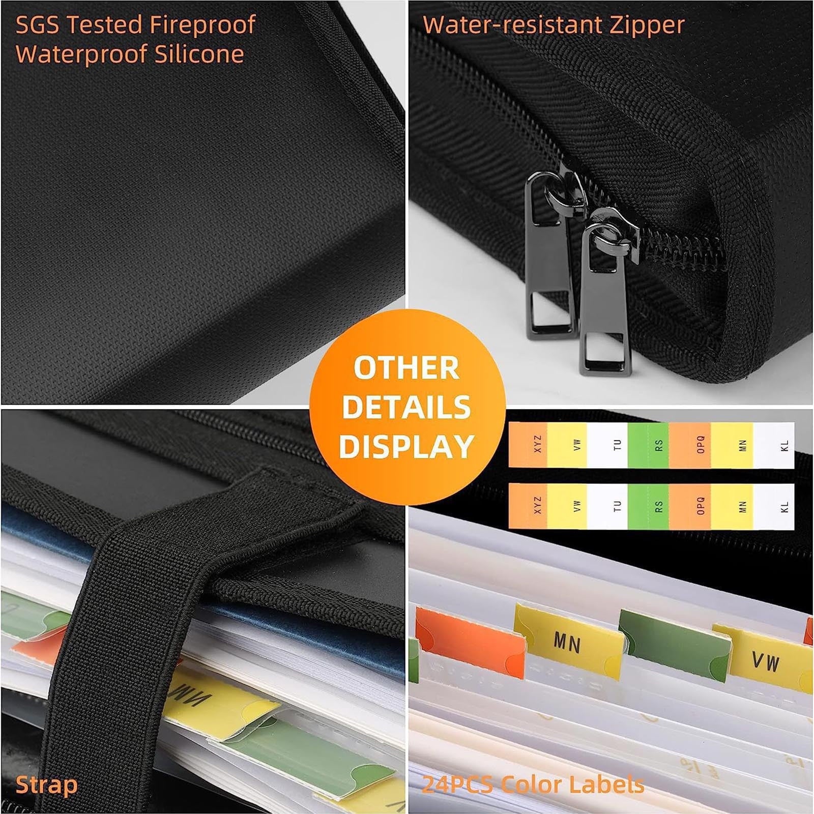 Important Document Organizer Accordion File Organizer Fireproof Expanding File Folder Storage Box with Zipper Labels ... - Image 4