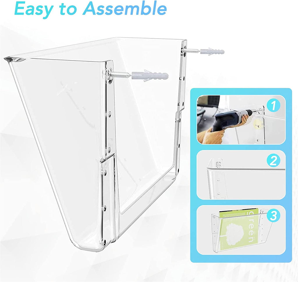 Clear Acrylic File Holder Wall Organizer 4 Pockets for Office and Home, 13x4x7 inches - Image 4
