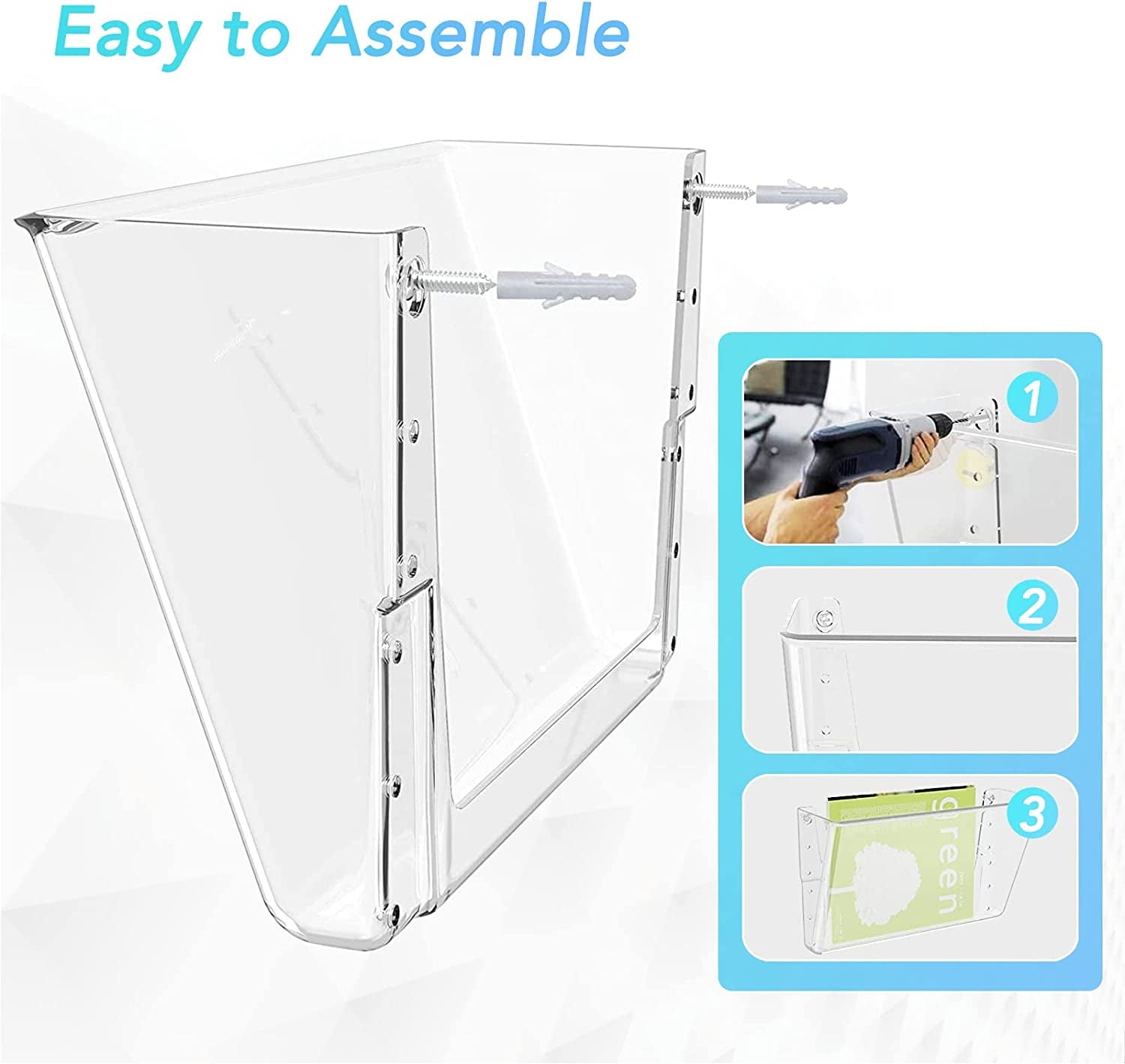 Clear Acrylic File Holder Wall Organizer 4 Pockets for Office and Home, 13x4x7 inches - Image 4