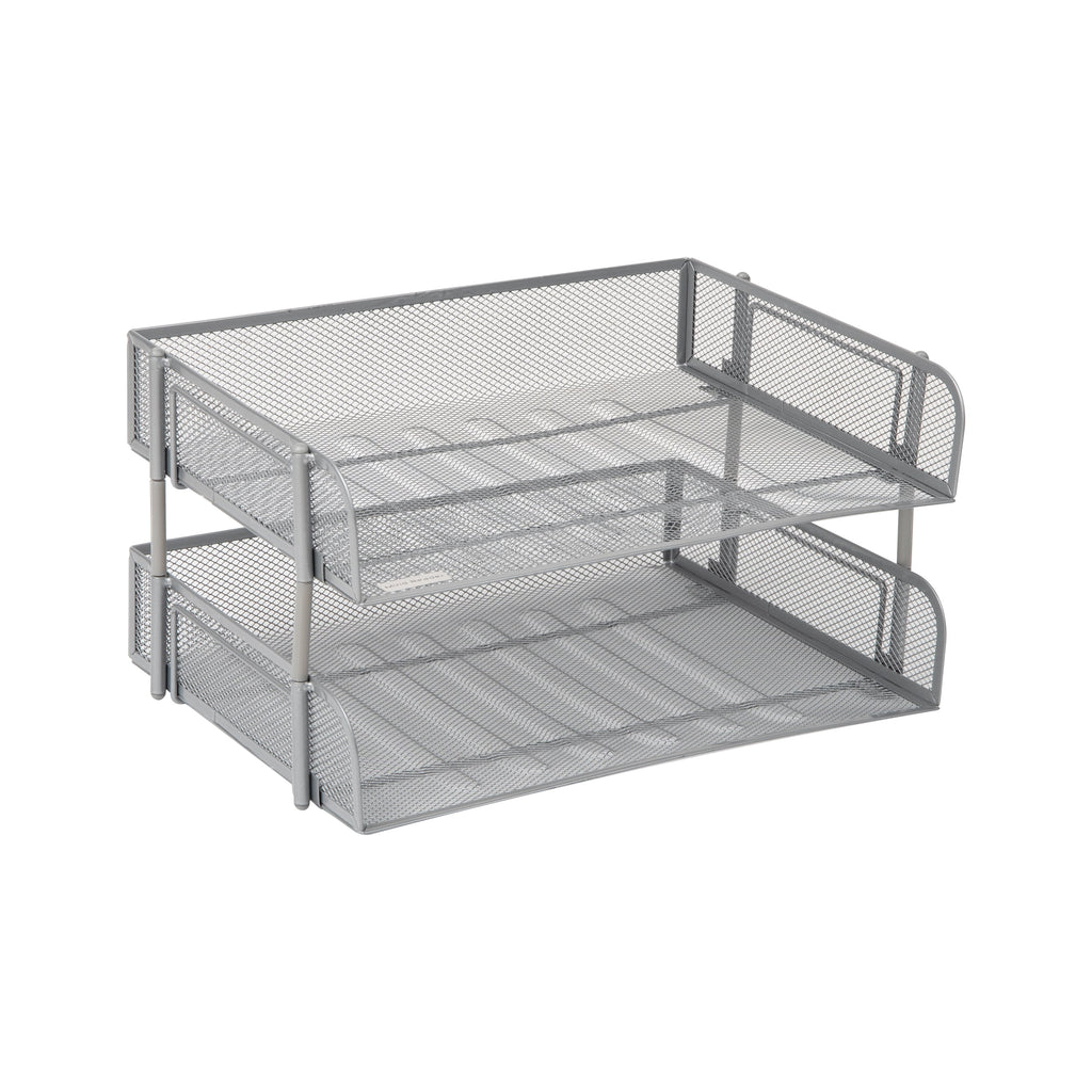 2-Pack Stackable Metal Mesh File Holder Trays, Document Holder, Desktop File Organizer, Silver - Image 4