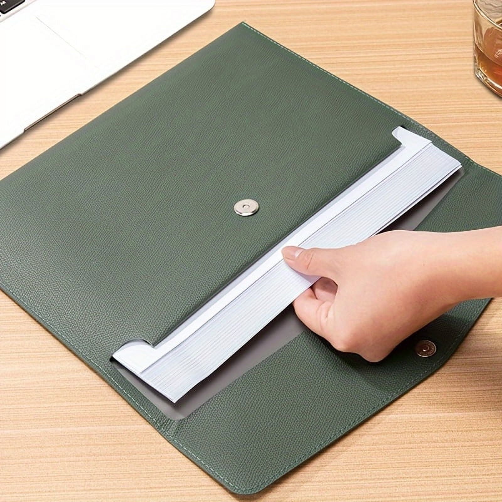 A4 Leather Document Folder, Waterproof Business File Organizer with Snap Closure, Portable Portfolio Case for Office ... - Image 5