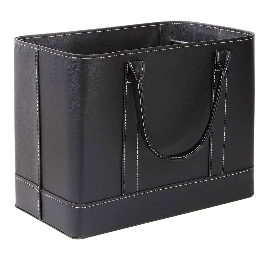 File Organizer Tote Bag - Portable Document Holder Box with Handle, Black Vegan Leather, Home & Office Storage, Legal... - Image 5