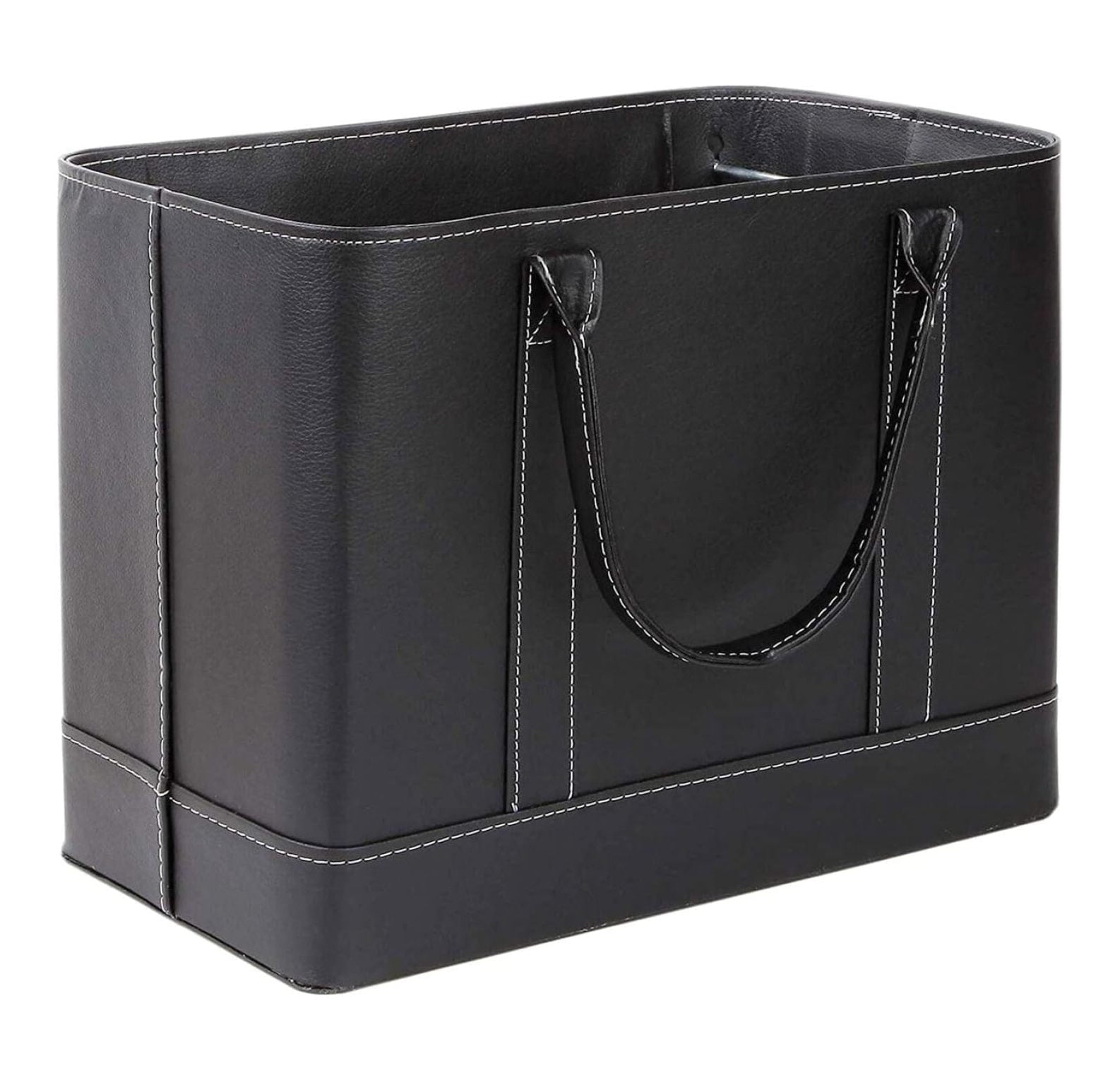 File Organizer Tote Bag - Portable Document Holder Box with Handle, Black Vegan Leather, Home & Office Storage, Legal... - Image 5