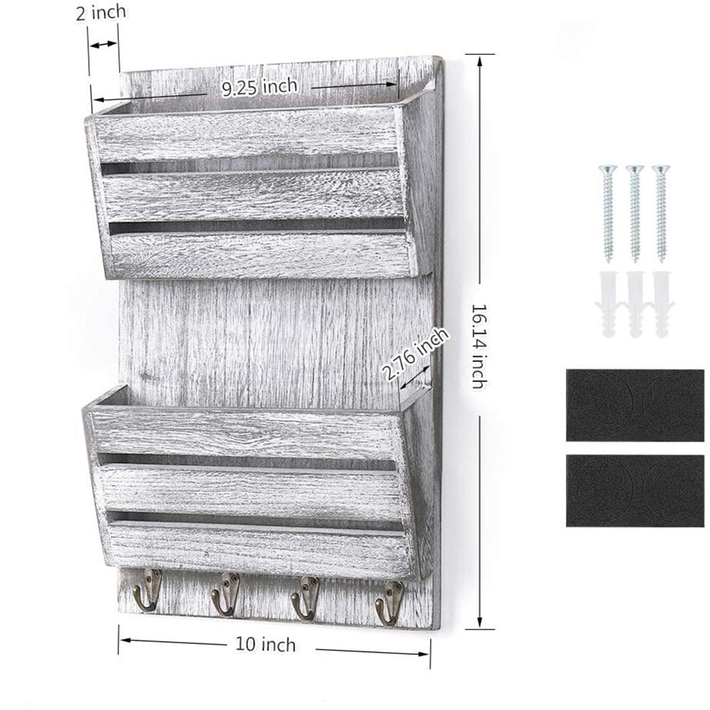 Wall Mounted Wood Mail Holder with 4 Hooks - Image 5