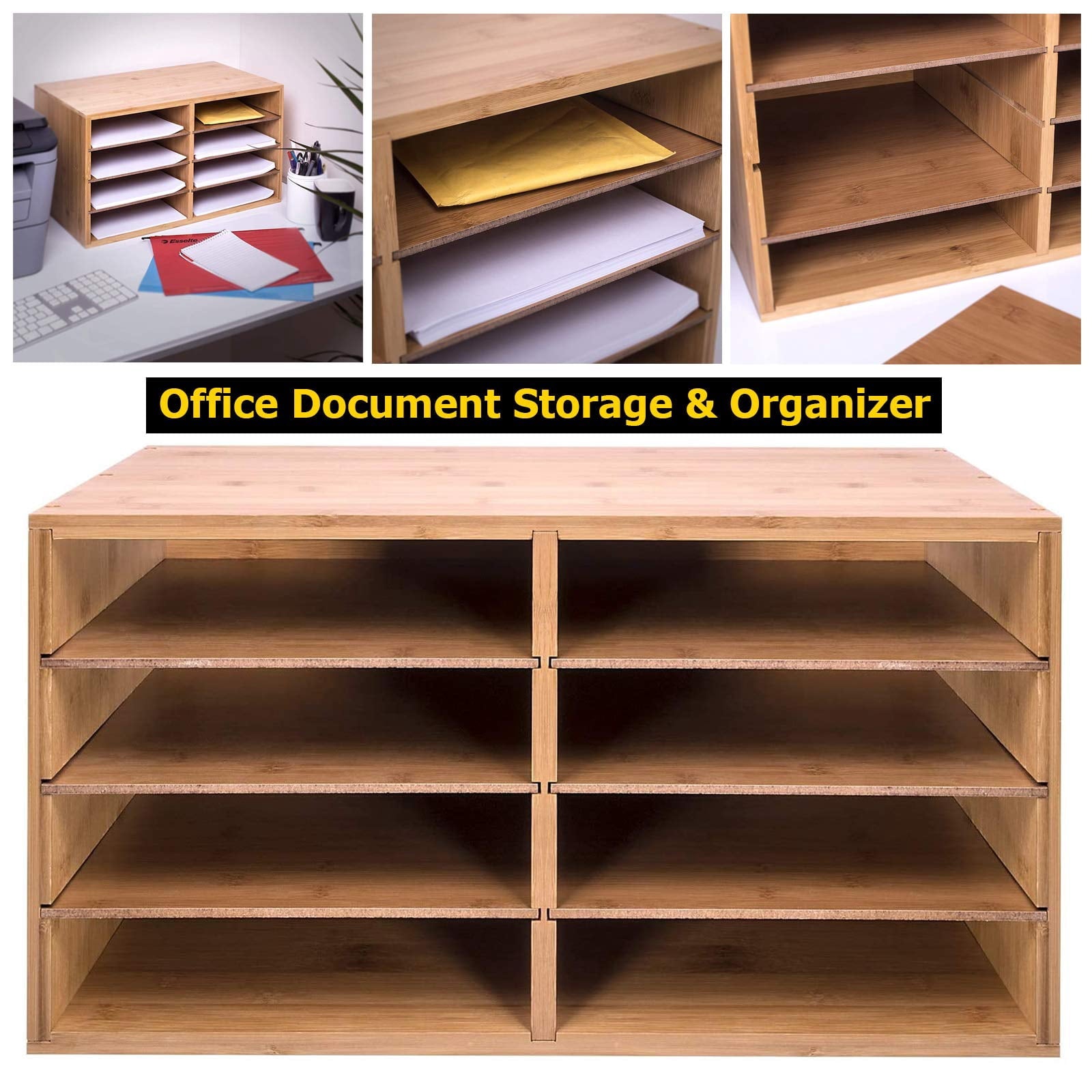 HYGRAD BUILT TO SURVIVE Bamboo A4 File Organizer with 8 Slots  Desktop Document & Letter Sorter for Paper, Mail, Folder & Magazine Storage - Image 5