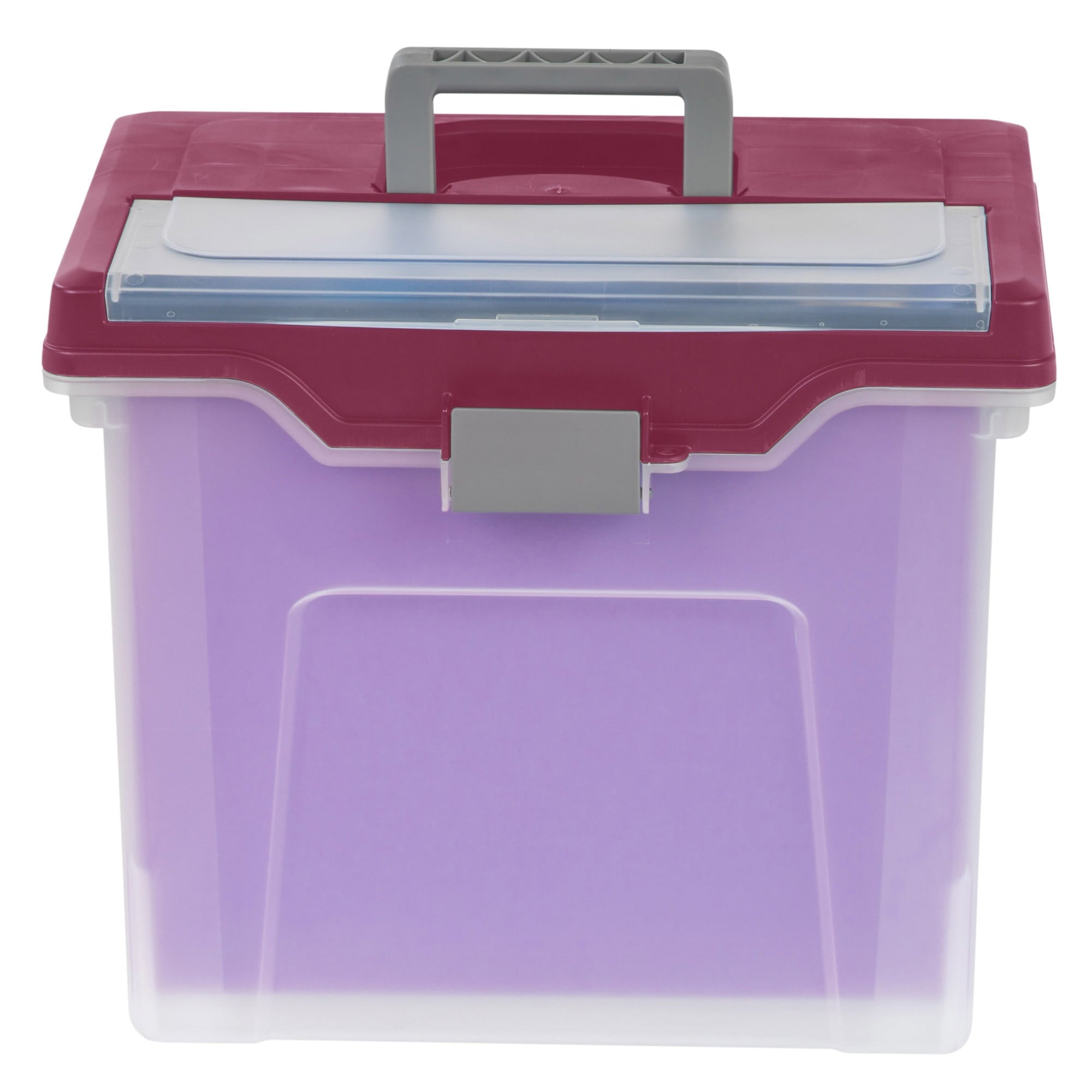 Large Mobile File Box, Letter Size, 11 5/8in.H x 13 3/6in.W x 10in.D, Clear/Burgundy, 110986 - Image 2