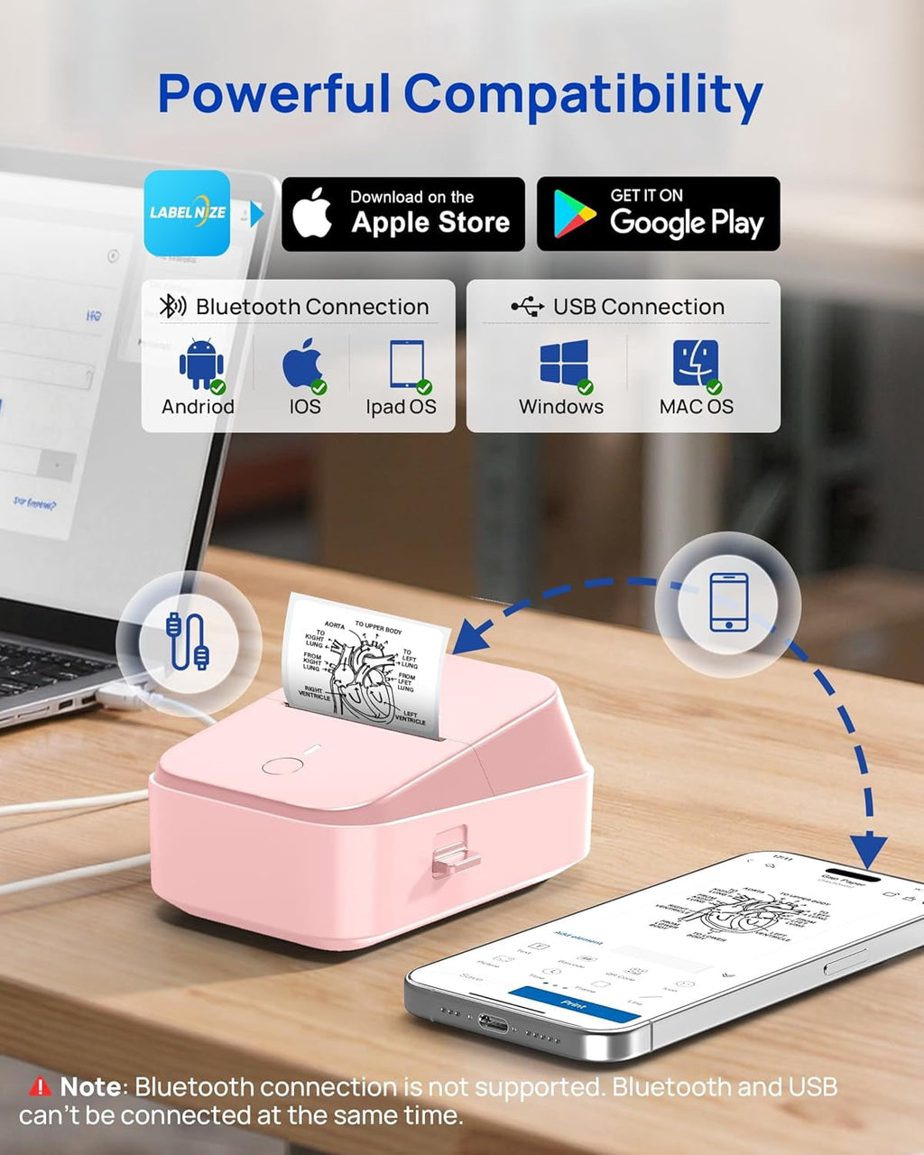 Label Maker Machine with Tape, 2 Inch Label Tape Maker Bluetooth Label Printer, Inkless Portable Label Maker, Pink - Image 5