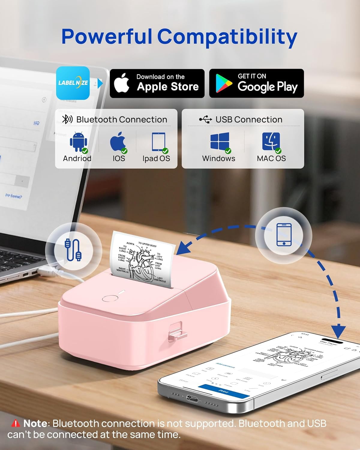 Label Maker Machine with Tape, 2 Inch Label Tape Maker Bluetooth Label Printer, Inkless Portable Label Maker, Pink - Image 5