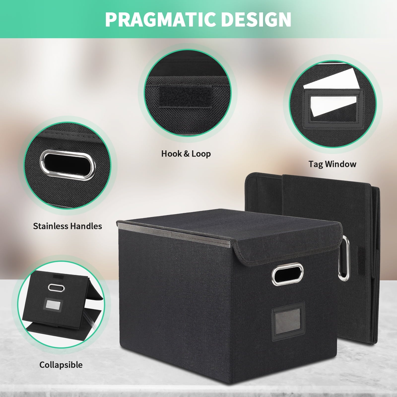Foldable File Box Collapsible with Lid & Slides, Multi-purpose Storage with Pragmatic Design Files Boxes for School, ... - Image 2