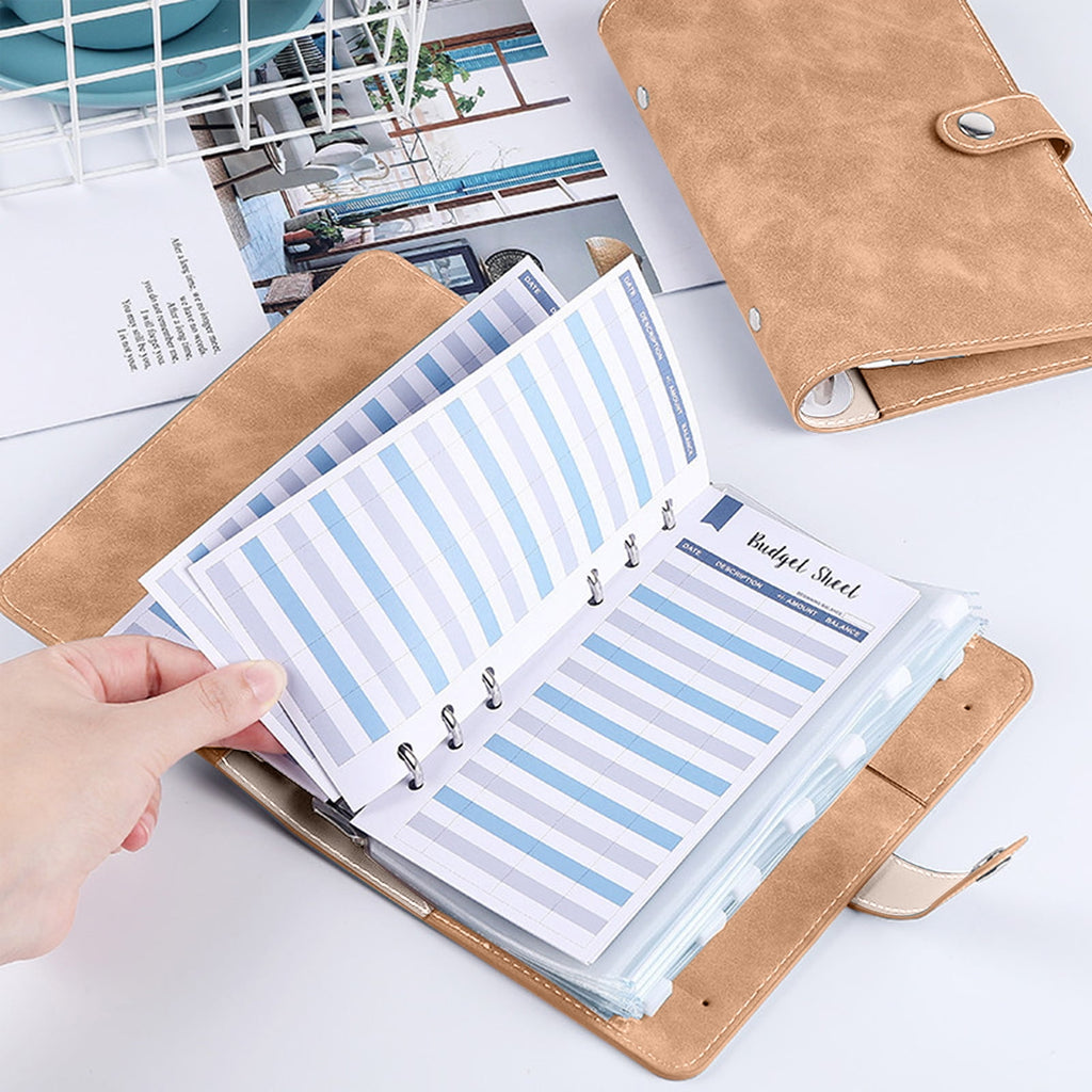 Budget Binder，6-Ring Loose Leaf Notebook with Zipper Envelopes for Budgeting，A9 PU Leather Binder Organizer with Extr... - Image 6