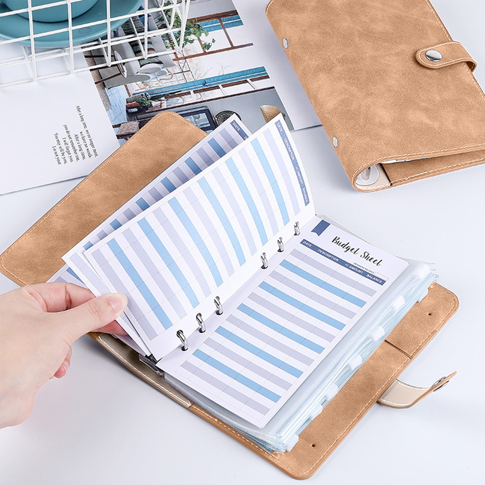 Budget Binder，6-Ring Loose Leaf Notebook with Zipper Envelopes for Budgeting，A9 PU Leather Binder Organizer with Extr... - Image 6