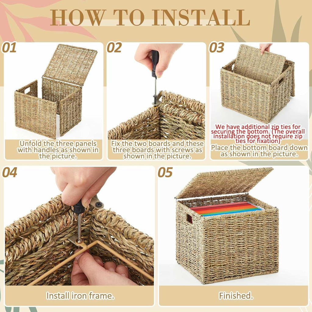 Organizers Decorative Baskets for Hanging Folders Filing Cabinet with Lid Collapsible Letter Size Document Storage fo... - Image 4