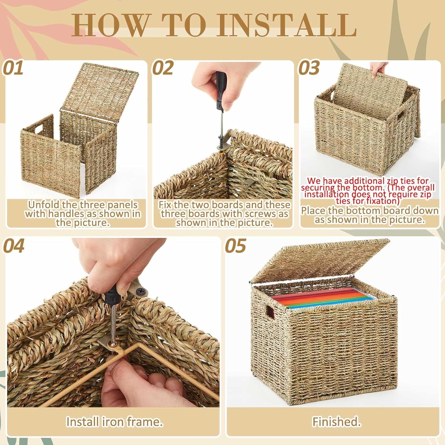 Organizers Decorative Baskets for Hanging Folders Filing Cabinet with Lid Collapsible Letter Size Document Storage fo... - Image 4
