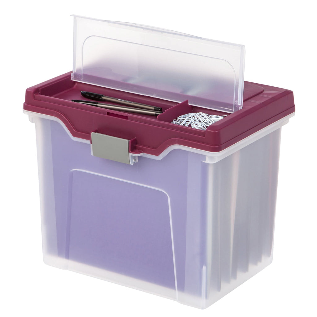 Large Mobile File Box, Letter Size, 11 5/8in.H x 13 3/6in.W x 10in.D, Clear/Burgundy, 110986 - Image 3
