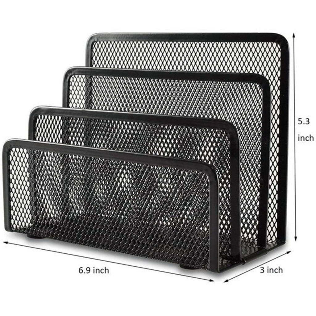 Organizer, Office Small Letter Sorter top File Organizer Metal Mesh with 3 Vertical Upright Compartments, 1 PackBlack - Image 5